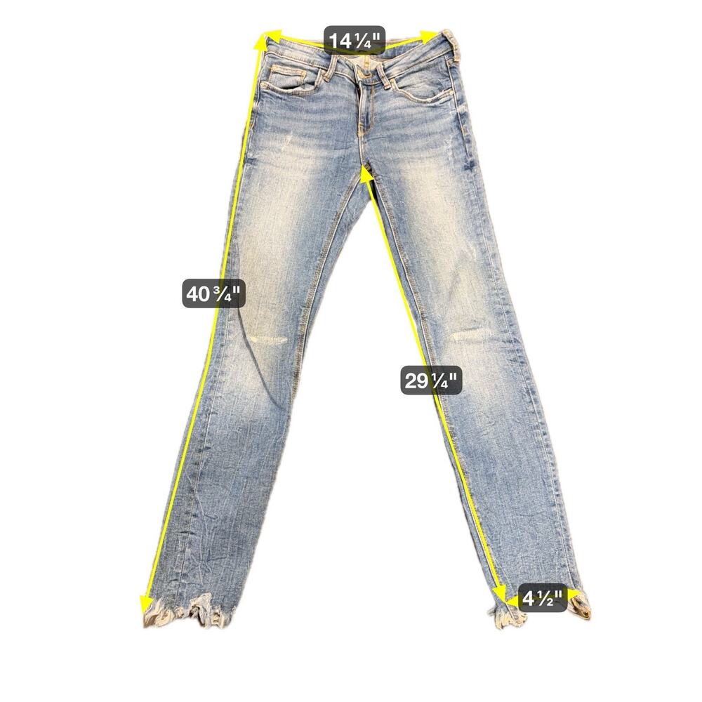 Zara Woman Premium Denim Women's Skinny Jeans Distressed Raw Hem Lt Wash Size 2 - Picture 3 of 16